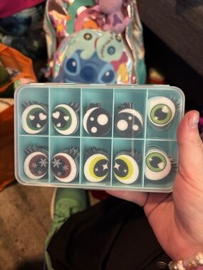 felt eyes, comes with case, 12-15 pair roughly